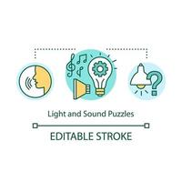 Light and sound puzzles concept icon. Interactive game idea thin line illustration. Audio and visual elements. Different types of puzzles. Vector isolated outline drawing. Editable stroke