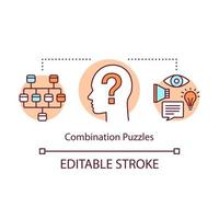 Combination puzzles concept icon. Strategy game solving algorithm idea thin line illustration. Different puzzle types synthesis. Problem solution. Vector isolated outline drawing. Editable stroke