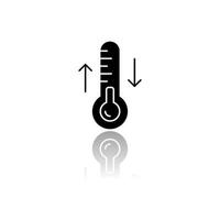 Thermodynamics drop shadow black glyph icon. Temperature fluctuations. Thermal effects. Heating and cooling physical processes. Thermometer measurement. Isolated vector illustration