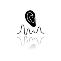 Acoustics drop shadow black glyph icon. Sound transmission and hearing effect. Physics branch. Soundwave frequency, waveform generation. Studying mechanical waves. Isolated vector illustration