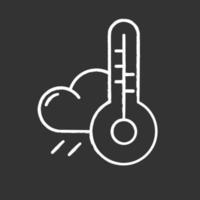 Weather forecast chalk icon. Meteorological observations. Atmospheric conditions. Rain and air temperature. Cloud and thermometer. Climate features. Isolated vector chalkboard illustration