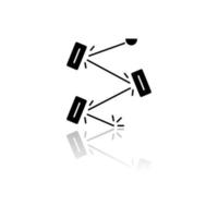 Laser physics drop shadow black glyph icon. Optics branch. Quantum electronics, laser construction, optical cavity. Light reflection. Optical scientific experiment. Isolated vector illustration