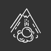 Avalanche chalk icon. Sudden snowslide, landslide. Unexpected landslip. Glacier displacement. Snow and ice falling down mountain side. Natural disaster. Isolated vector chalkboard illustration