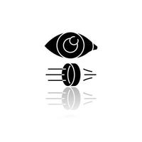 Optics drop shadow black glyph icon. Light physics branch. Optometry and ophthalmology scientific research. Light rays reflection and refraction physical effect. Isolated vector illustration