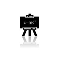 Modern physics drop shadow black glyph icon. Theory of relativity and quantum mechanics. Branch of physics. Up-to-date physics and learning. Einstein formula on whiteboard Isolated vector illustration