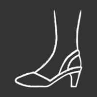 Slingback high heels chalk icon.Woman stylish and classic footwear design. Female formal d orsay shoes side view. Fashionable chic clothing accessory. Isolated vector chalkboard illustration