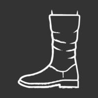 Women calf boots chalk icon. Leather shoes side view. Female flat heel footwear design for fall, spring and winter season. Apparel, ladies clothing accessory. Isolated vector chalkboard illustration