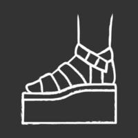 Platform high heel sandals chalk icon. Woman stylish footwear design. Female casual summer shoes side view. Fashionable ladies clothing accessory. Isolated vector chalkboard illustration