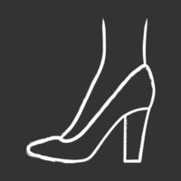 Pumps chalk icon. Woman stylish formal footwear design. Female casual stacked high heels, modern court shoes. Fashionable classic clothing accessory. Isolated vector chalkboard illustration