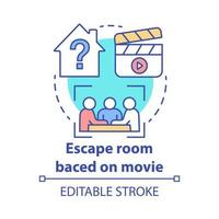 Escape room based on movies concept icon. Film theme quest idea thin line illustration. Strategy teamwork game. Team solving problem. Vector isolated outline drawing. Editable stroke