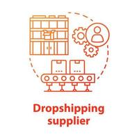 Icono de concepto rojo de proveedor de dropshipping. envío del producto desde el almacén a la ilustración de línea fina de idea del cliente. gestión de la cadena de suministro. distribución de mercancías. dibujo de contorno aislado vectorial vector