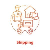 Shipping red concept icon. Postal delivery to home idea thin line illustration. Logistics and distribution. Transportation service. Truckload shipment. Vector isolated outline drawing