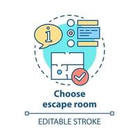 Choose escape room concept icon. Select quest type idea thin line illustration. Choice of strategy game. Comparing information and making decision. Vector isolated outline drawing. Editable stroke