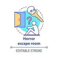 Icono de concepto de sala de escape de terror. ilustración de línea fina de idea de búsqueda de miedo. juego de estrategia temático. buscando salida, llave. encontrar una solución. dibujo de contorno aislado vectorial. trazo editable vector