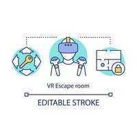 Virtual reality escape room concept icon. Modern interactive game idea thin line illustration. Vr technology quest. Futuristic digital game. Vector isolated outline drawing. Editable stroke