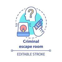 Criminal escape room concept icon. Crime theme quest idea thin line illustration. Investigation strategy game. Detective solving mystery, case, murder. Vector isolated outline drawing. Editable stroke