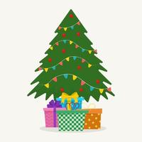 árbol de navidad con bola de árbol y juguete de árbol. regalos de Navidad vector