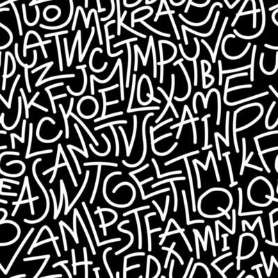 Seamless abstract alphabets pattern on black and white