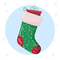 Christmas sock with gifts inside. Winter accessories vector