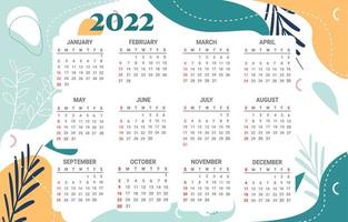 2022 calendar template with floral abstract design vector