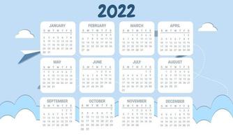 cute calendar template for 2022 in blue sky frame vector