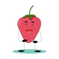 Funny strawberry. Strawberry with funny face. Flat vector illustration.