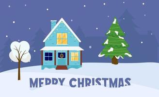 Family house. Merry Christmas winter. Christmas street vector