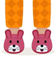 Children pajama slippers. Children feet in funny slippers. Pajama party. vector