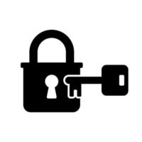 ilustración vectorial de una llave y un candado. silueta de llave y candado. Adecuado para elementos de diseño de seguridad con contraseña, protección de privacidad y abridor de llaves. vector