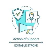 Marketing concept icon. Action of support idea thin line illustration. Management. Corporate social responsibility. Vector isolated outline drawing. Editable stroke