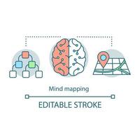 Mind mapping concept icon. Critical, logical, analytical thinking idea thin line illustration. Intelligence. Vector isolated outline drawing. Editable stroke