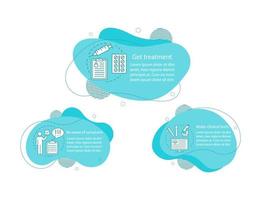 Medical screening concept illustrations. Make tests, get treatment infographic template. Fluid elements with text, linear icons. Three wavy bubbles steps. Presentation, banner report vector cliparts