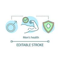Men's health concept icon. Healthcare idea thin line illustration. Male strenght. Vector isolated outline drawing. Editable stroke