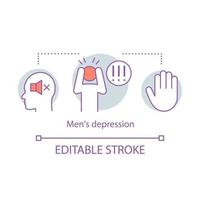 Men's depression concept icon. Sadness idea thin line illustration. Misery, melancholy. Unhappy person. Vector isolated outline drawing. Editable stroke