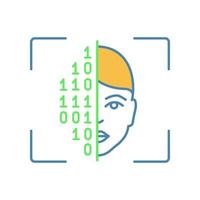 Face scanning procedure color icon. Facial recognition. Identity authentication. Binary code. Face ID scan software. Isolated vector illustration