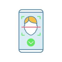 Face scan approved color icon. Face scan protection mobile app. Facial recognition. Access granted. Isolated vector illustration