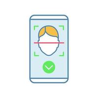 Face scan approved color icon. Face scan protection mobile app. Facial recognition. Access granted. Isolated vector illustration