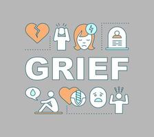 Grief word concepts banner. Depression feeling. Sadness, calmness emotion. Heartbroken human. Presentation, website. Isolated lettering typography idea with linear icons. Vector outline illustration