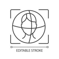 3d face ID scanner linear icon. Facial recognition thin line illustration. Identity authentication process. 360-degree face scanning contour symbol. Vector isolated outline drawing. Editable stroke