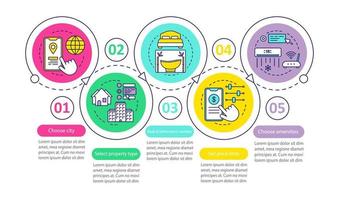 Plantilla de infografía de vector de arrendamiento de bienes raíces. elementos de diseño de presentación de negocios. visualización de datos con pasos y opciones. gráfico de la línea de tiempo del proceso. diseño de flujo de trabajo con iconos lineales