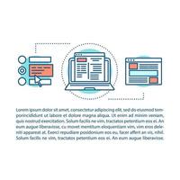 Website construction article page vector template. Internet marketing. Web page. Brochure, magazine, booklet design element with linear icons and text boxes. Web development. Concept with text space