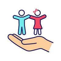 Children s rights color icon. Child protection day. Hand holding kids. Childcare. Isolated vector illustration