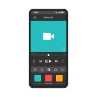 Video editing smartphone app interface vector template. Mobile camera application interface blue design layout. Video editor, maker software screen. Flat UI. Phone display with media player