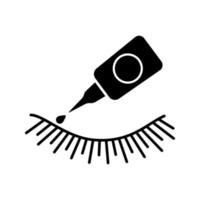 False eyelash glue glyph icon. Silhouette symbol. Lash adhesive. Temporary and permanent eyelashes extension glue. Negative space. Vector isolated illustration