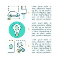 Eco energy article page vector template. Green technology. Alternative energy. Eco vehicle. Brochure, magazine design element with text boxes. Print design. Concept illustrations with text space