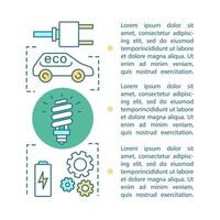 plantilla de vector de página de artículo de energía ecológica. Tecnología verde. energía alternativa. vehículo ecológico. folleto, elemento de diseño de revista con cuadros de texto. diseño de impresión. ilustraciones de concepto con espacio de texto