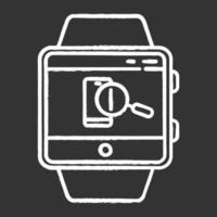 Find phone smartwatch function chalk icon. Showing location of device and locking screen, sound alert. Fitness wristband capability Modern device feature. Isolated vector chalkboard illustration