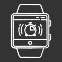 Stopwatch fitness tracker function chalk icon. Smartwatch wristband capability. Modern device. Timer, split interval, countdown. Milliseconds measurement. Isolated vector chalkboard illustration