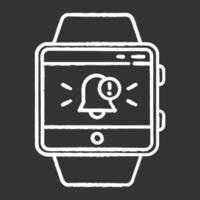 Push notifications smartwatch function chalk icon.Fitness wristband capability. Modern device feature. Alert box with specified message to user. Bell symbol. Isolated vector chalkboard illustration