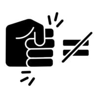 Fight ineaquality glyph icon. Stop abuse, harassment, bullying. Fist punching sign. iscrimination, sexism. Human rights violation. Silhouette symbol. Negative space. Vector isolated illustration